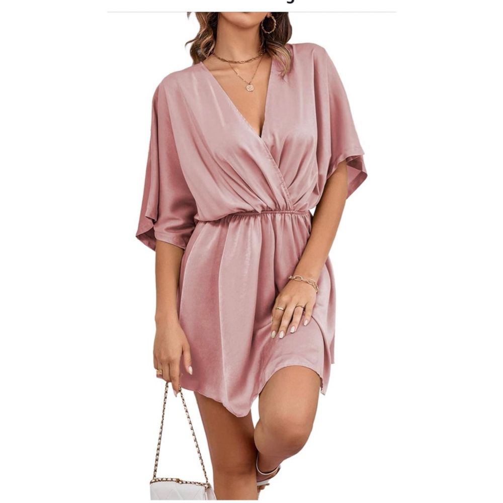 NEW Dusty Pink Satin Mini Dress XL - Picture 7 of 11